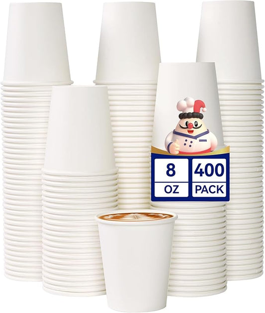 8 oz Paper Coffee Cups, White Beverages Drinking Cups for Coffee, Water Juice or Tea, Suitable for Party, Picnic, Travel, and Events